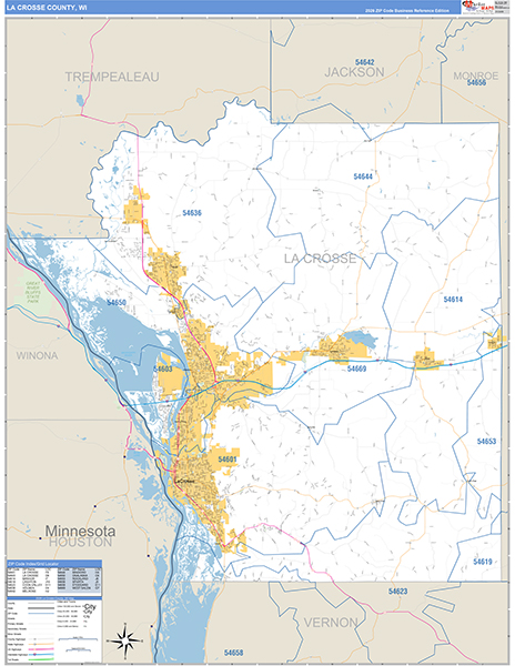 La Crosse County, WI Zip Code Wall Map